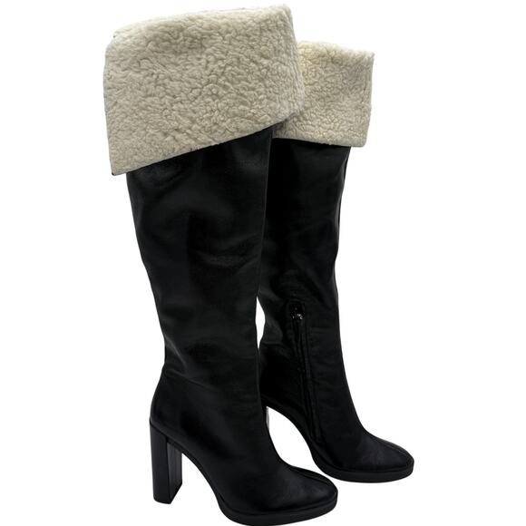 Zara Black Leather Knee High Boots with Shearling NWOT Size 40 / 9 - Picture 2 of 10
